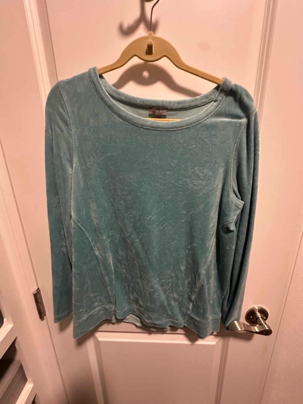 Talbots Teal Velour Long-Sleeve Crew Top